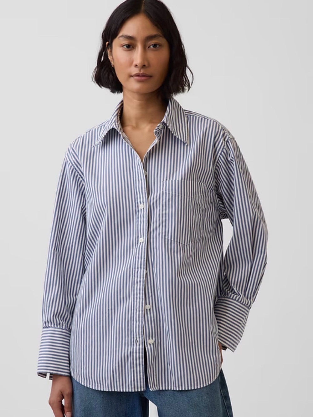 Gap Oversized Cotton Striped Blue and White Big Shirt Size Large